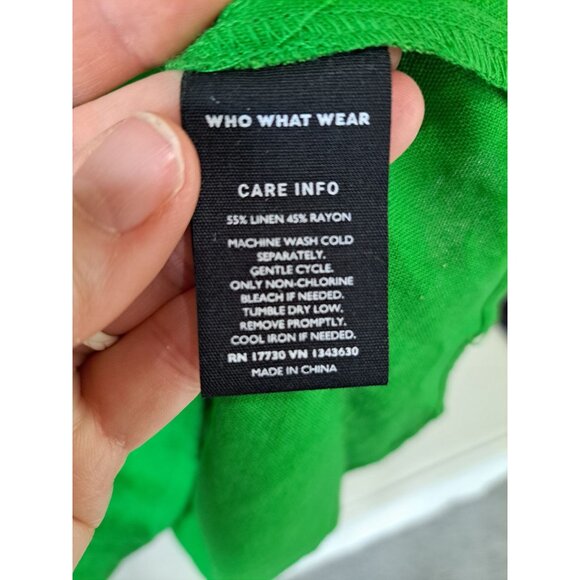 Who What Wear Kelly Green Linen Blend Tie Strap Peplum Top Summer Vacation L - Picture 5 of 7